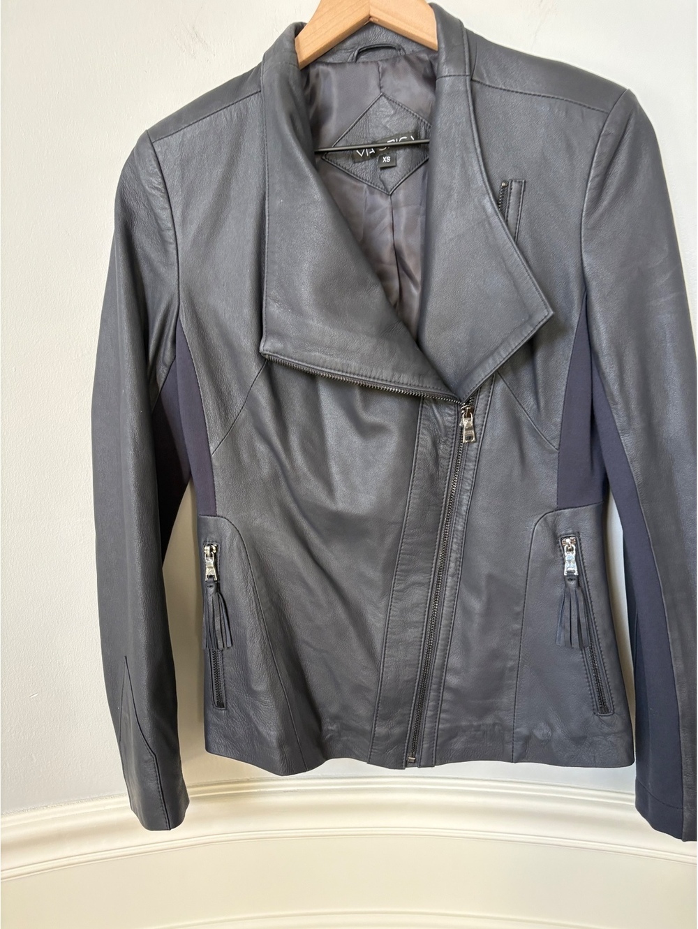 NWOT Via Spiga Genuine Lambskin Leather Jacket Black Size XS